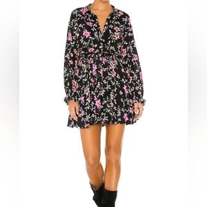 Free People Lighten Up Flowy Floral Mini Dress Large Black Pink Boho Garden